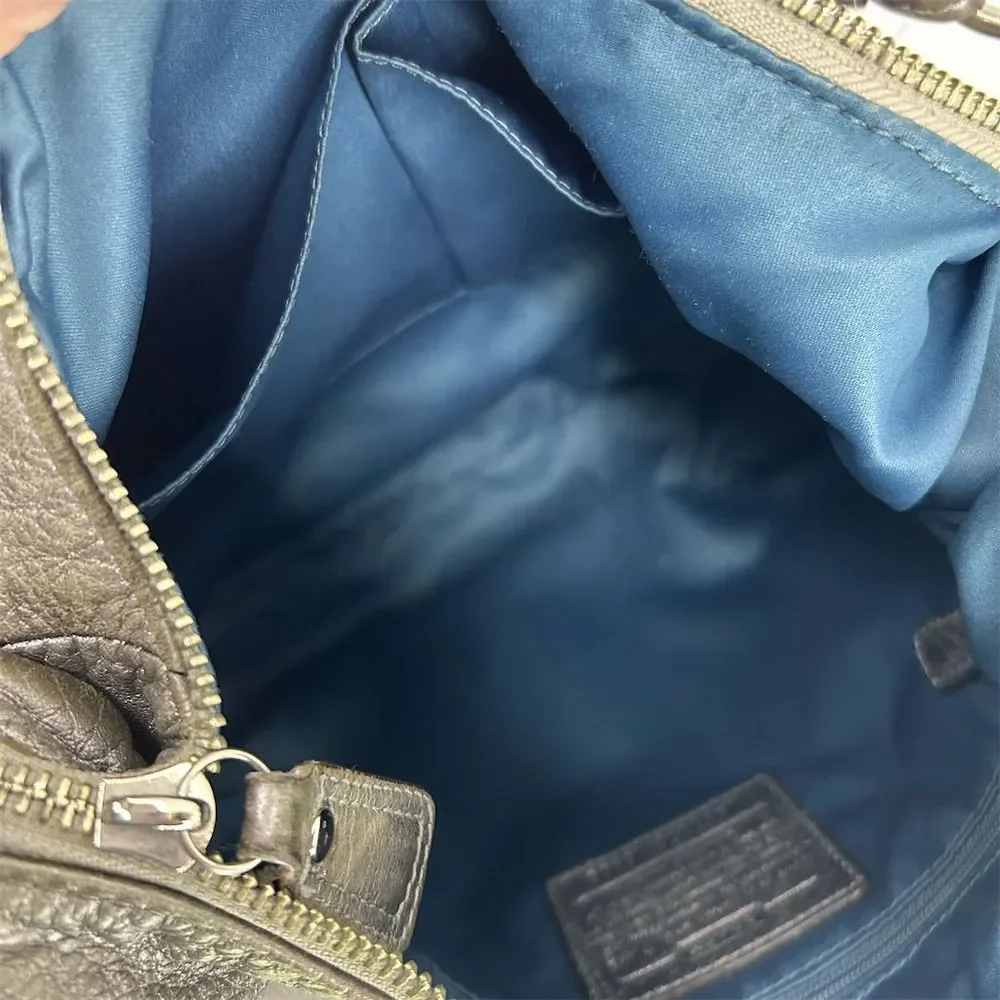 Coach Women's Kristin Metallic Silver Leather Hobo Bag Crossbody Flawed